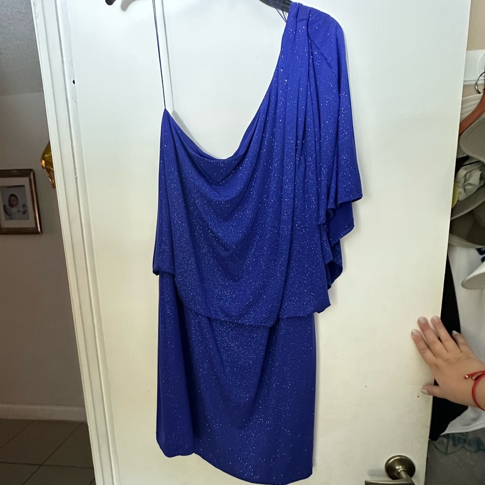 Blue one shoulder sparkle dress